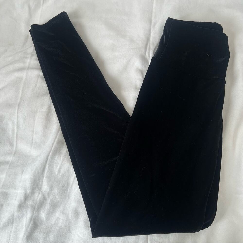 Goldsheep Black Velour Velvet Full Length Long Leggings S